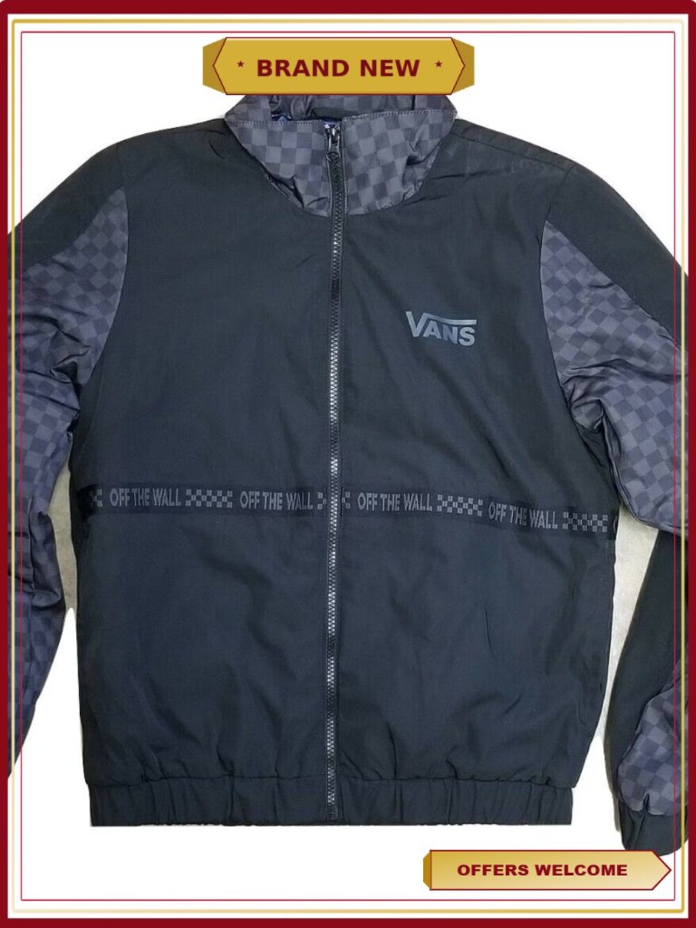 Vans BMX Remix Checkerboard Flight Satin Zip Front Jacket XS